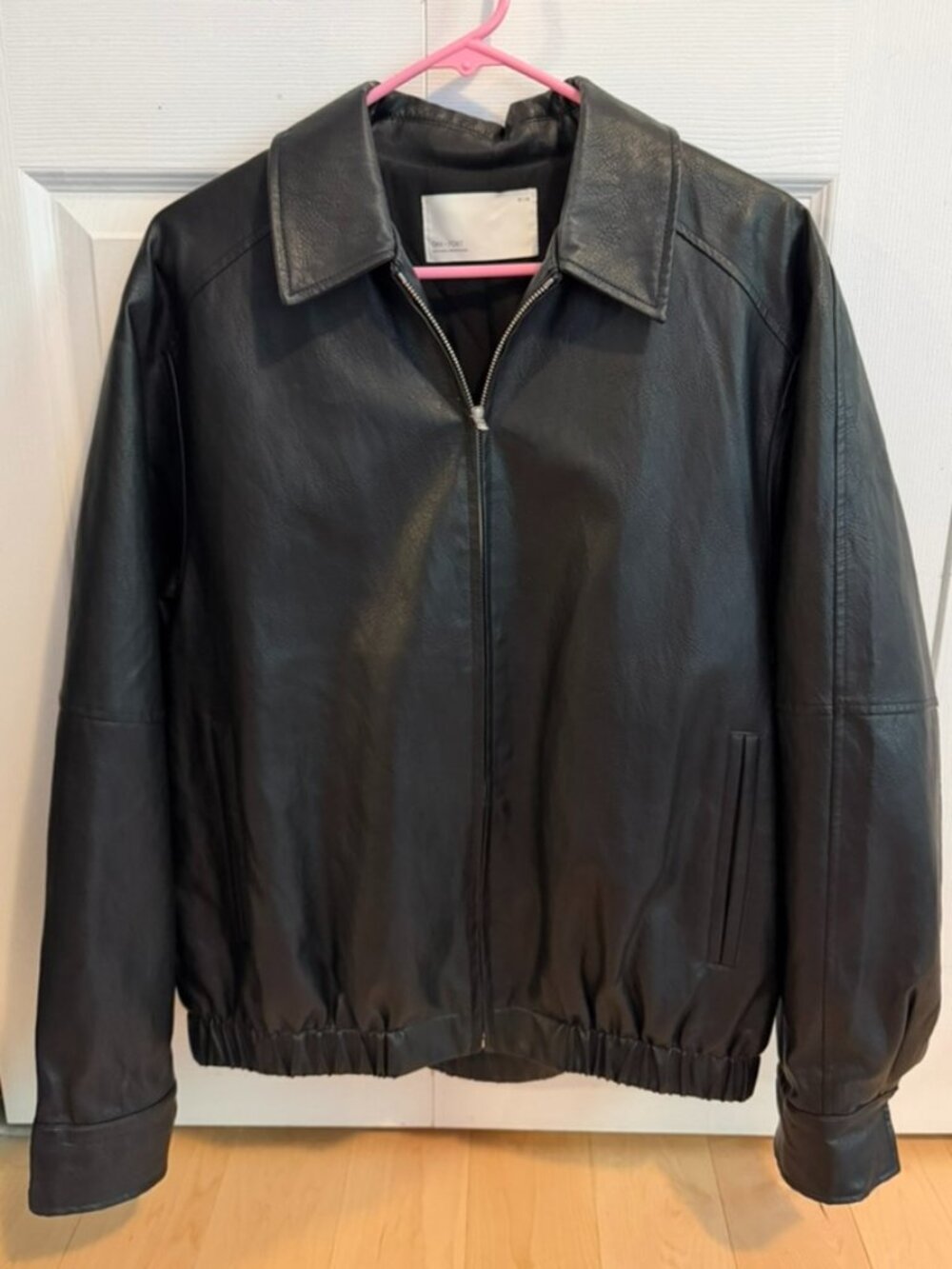 OAK + FORT Black Leather Bomber Jacket